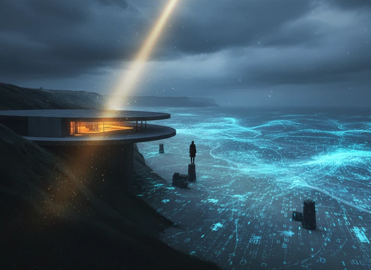 Concrete sanctuary overlooking a sea of data